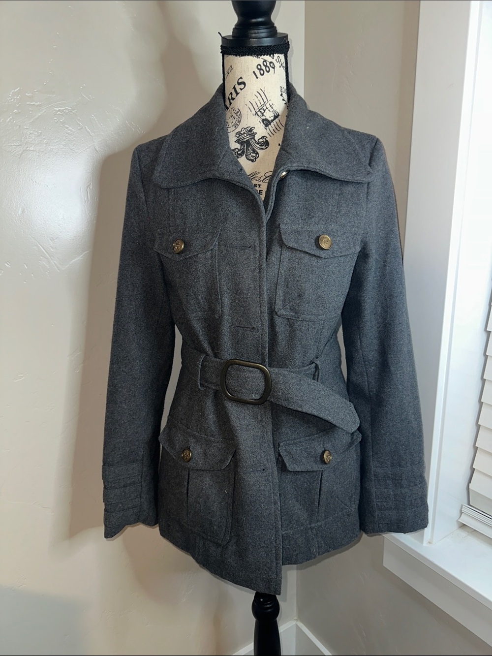 dELiA*s Gray Wool Belted Trench Coat
